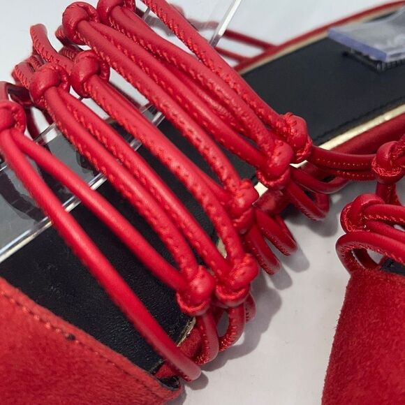 Jaggar Women's Suede Mules Flats Slip On Shoes Strappy Knotted Red Size 36 - Picture 11 of 13